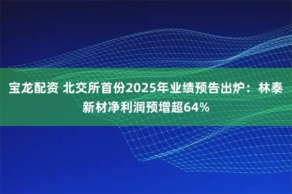 宝龙配资 北交所首份2025年业绩预告出炉:林泰新材净利润预增超64%